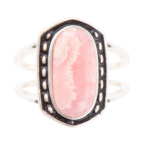 Shielded Pink Rhodonite and Sterling Silver Ring detail view by Barse Jewelry