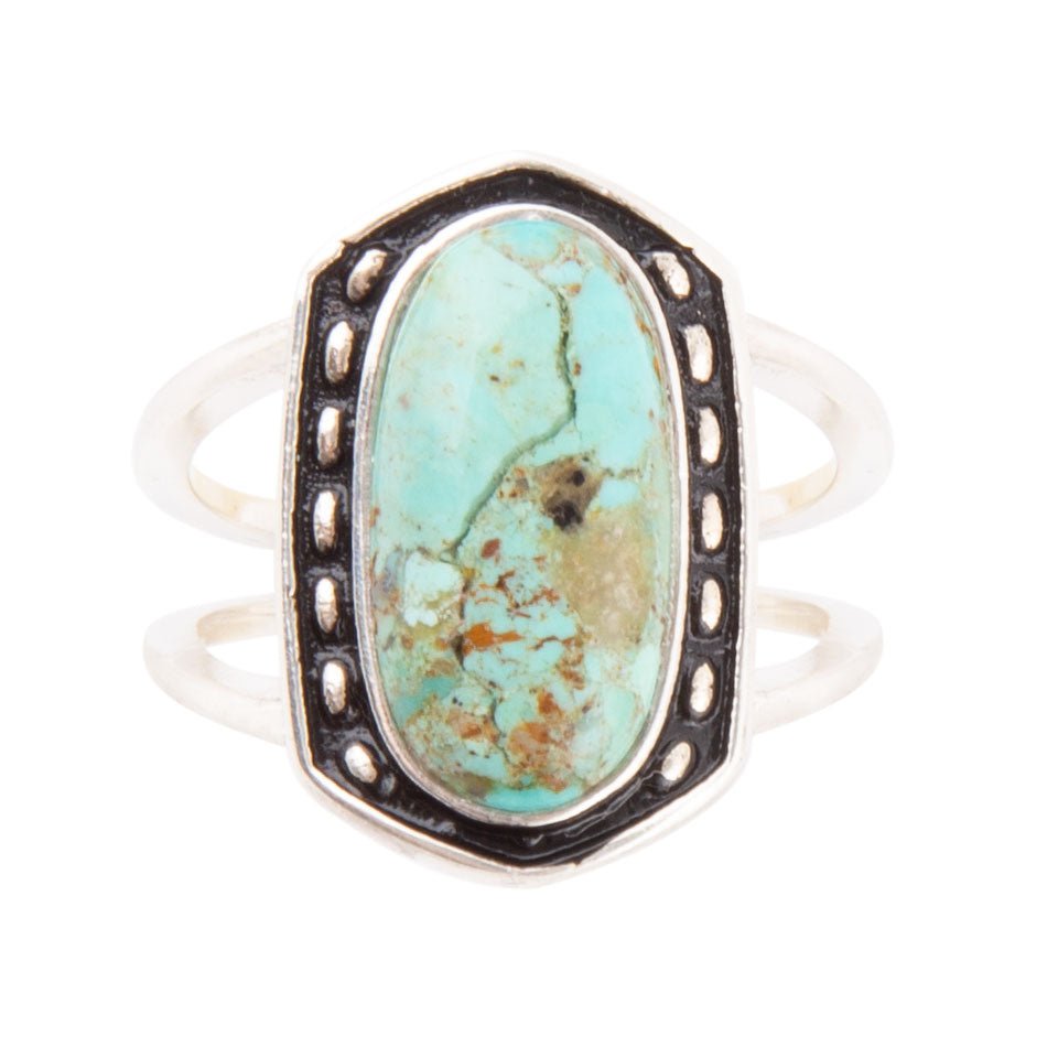 Shielded Blue Turquoise and Sterling Silver Ring detail view by Barse Jewelry