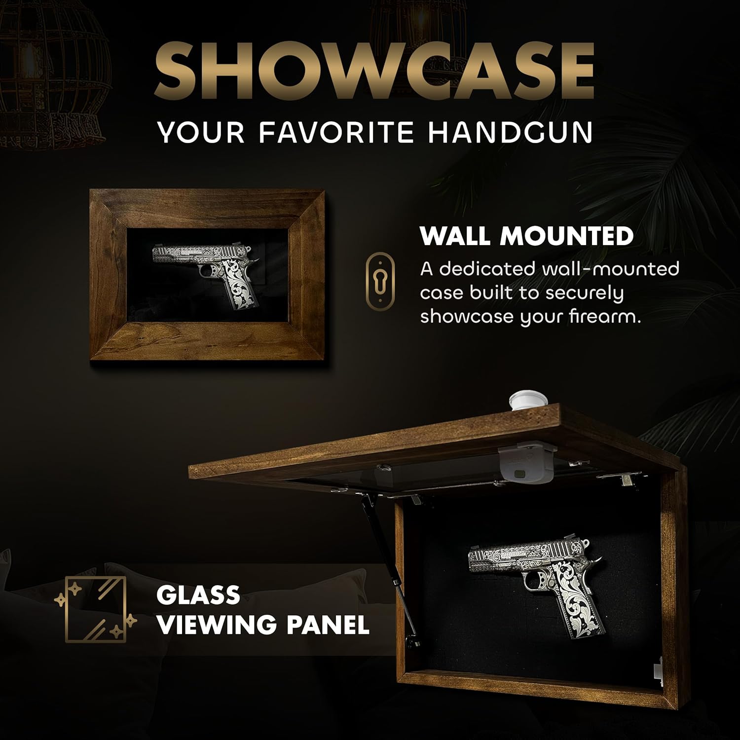 Wall Mounted Pistol Display Case - Handcrafted Gun Cabinet with Magnetic Lock for Secure Storage - Quick Access Gun Display Case with Mount & Customiz by Bellewood Designs