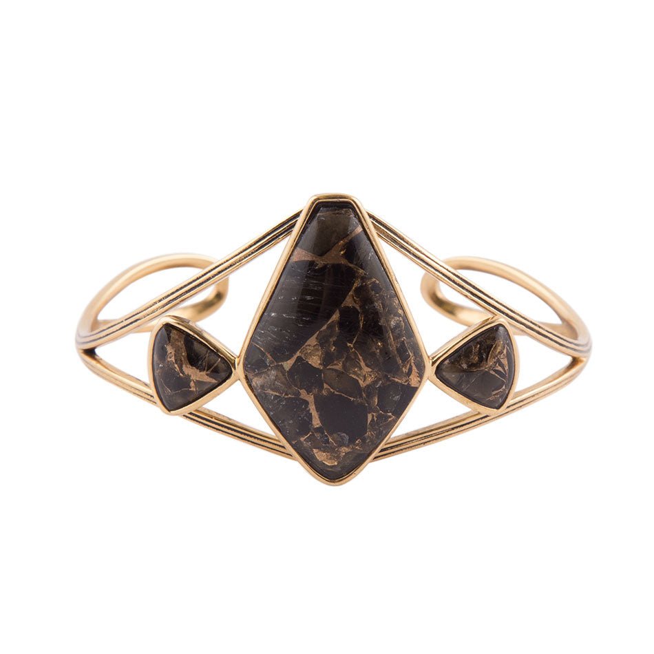Shungite and Bronze Cuff detail view by Barse Jewelry