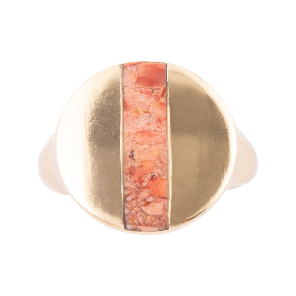 Signet Orange Sponge Coral and Golden Circle Ring detail view by Barse Jewelry
