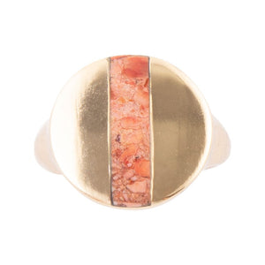 Signet Orange Sponge Coral and Golden Circle Ring detail view by Barse Jewelry