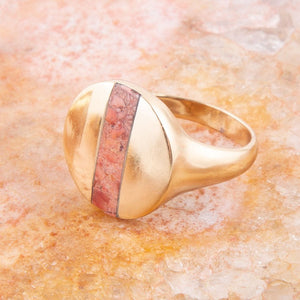 Signet Orange Sponge Coral and Golden Circle Ring detail view by Barse Jewelry
