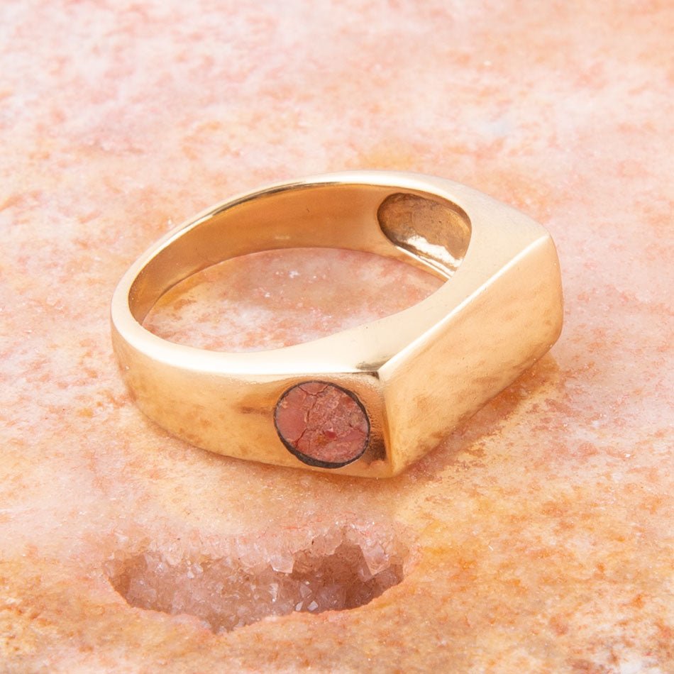 Signet Orange Sponge Coral and Bronze In The Hole Ring detail view by Barse Jewelry