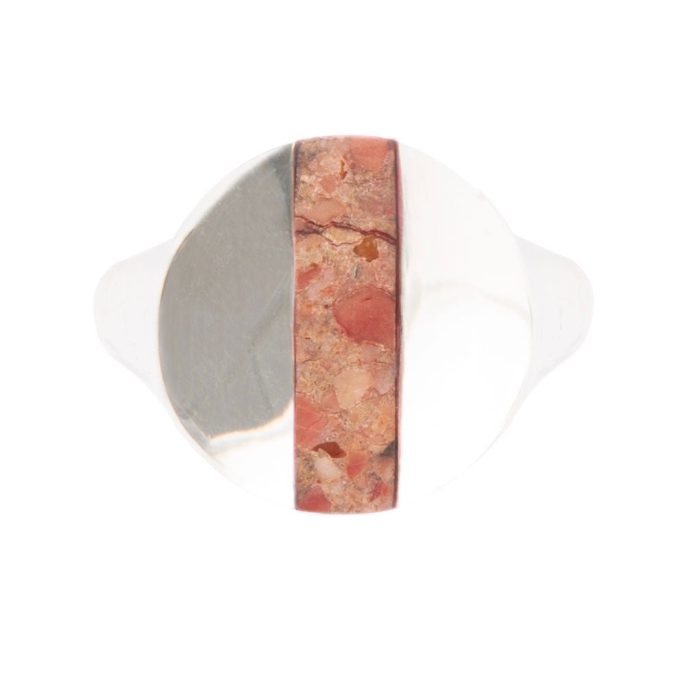 Signet Orange Sponge Coral and Sterling Silver Circle Ring detail view by Barse Jewelry