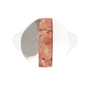Signet Orange Sponge Coral and Sterling Silver Circle Ring detail view by Barse Jewelry