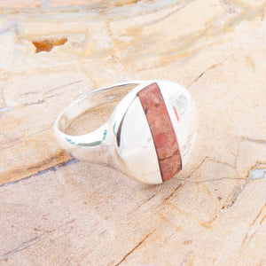 Signet Orange Sponge Coral and Sterling Silver Circle Ring detail view by Barse Jewelry