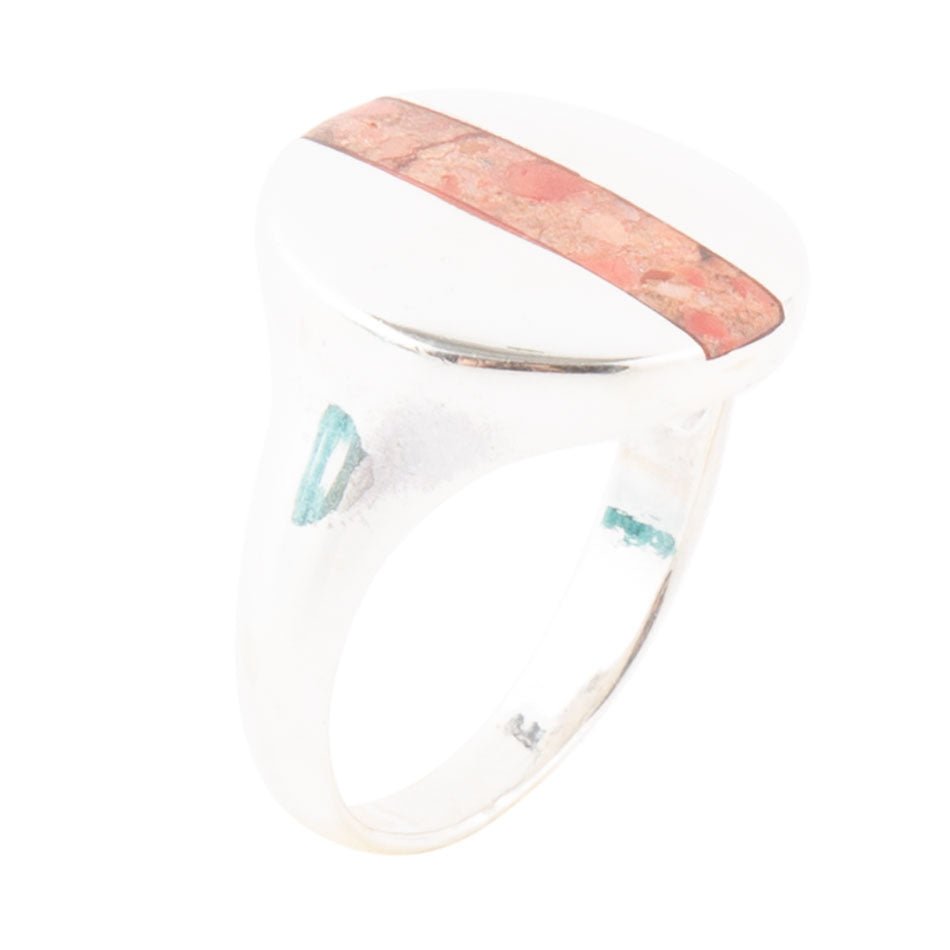 Signet Orange Sponge Coral and Sterling Silver Circle Ring by Barse Jewelry