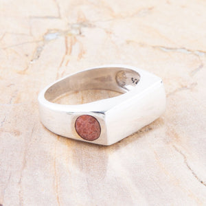 Signet Orange Sponge Coral and Sterling Silver In The Hole Ring detail view by Barse Jewelry