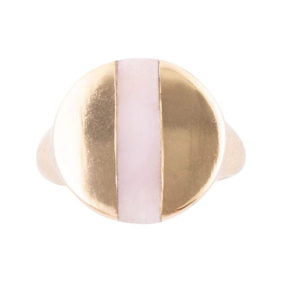 Signet Pink Opal and Bronze Circle Ring detail view by Barse Jewelry