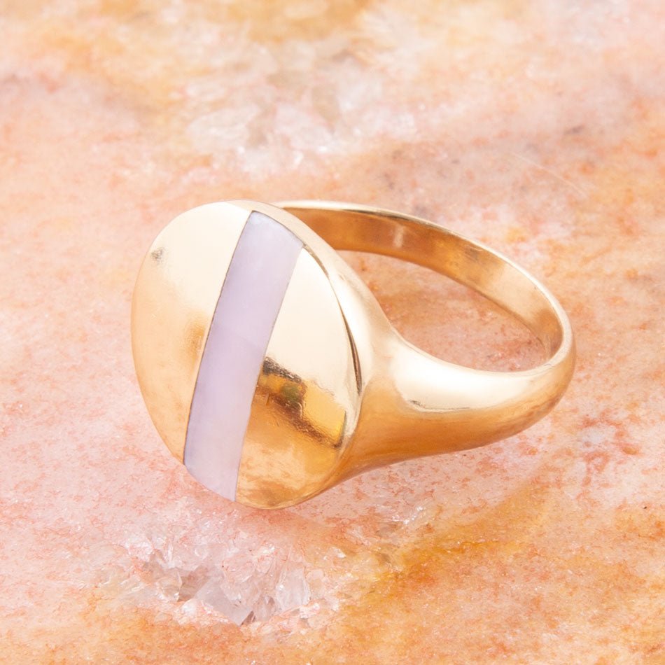 Signet Pink Opal and Bronze Circle Ring detail view by Barse Jewelry