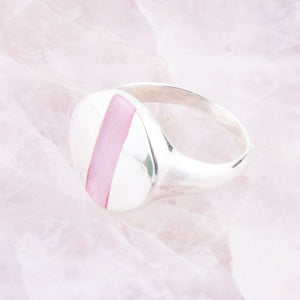 Signet Pink Opal and Sterling Silver Circle Ring detail view by Barse Jewelry