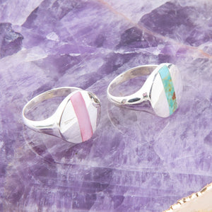 Signet Pink Opal and Sterling Silver Circle Ring detail view by Barse Jewelry
