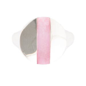 Signet Pink Opal and Sterling Silver Circle Ring detail view by Barse Jewelry