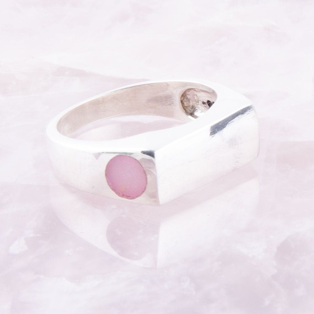 Signet Pink Opal and Sterling Silver In The Hole Ring detail view by Barse Jewelry