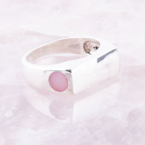 Signet Pink Opal and Sterling Silver In The Hole Ring detail view by Barse Jewelry