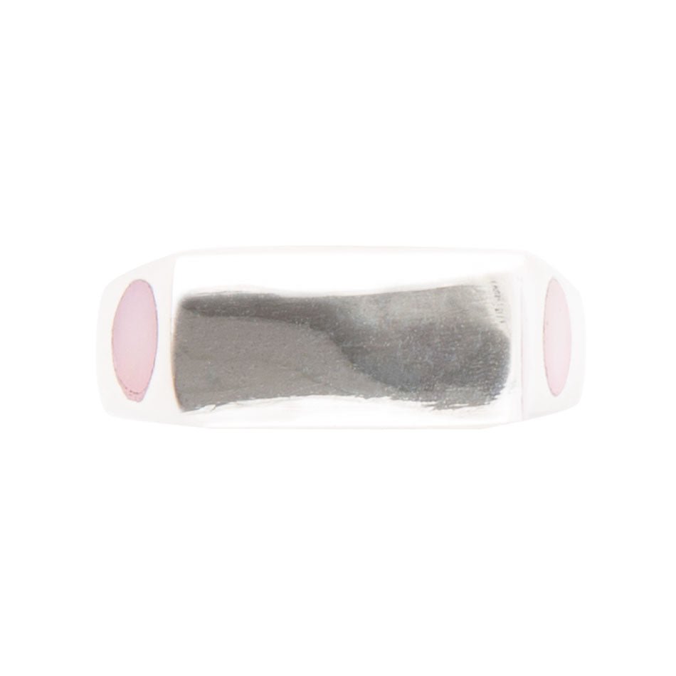 Signet Pink Opal and Sterling Silver In The Hole Ring detail view by Barse Jewelry