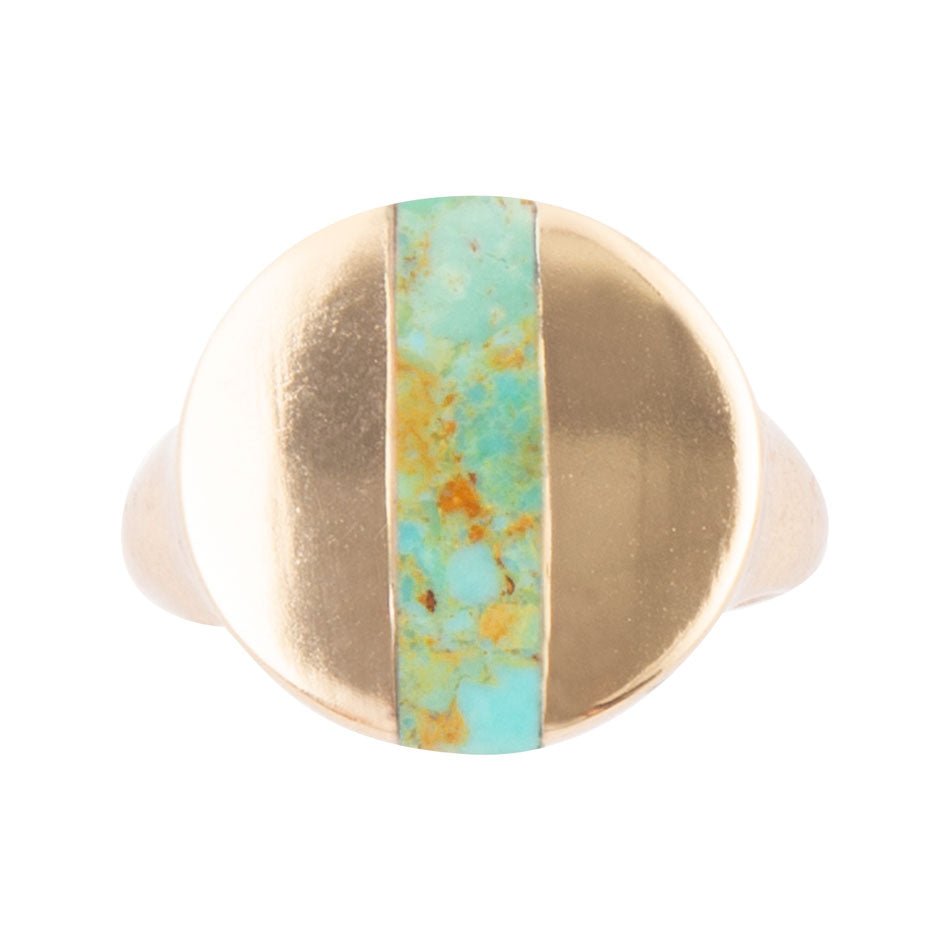Signet Turquoise and Bronze Circle Ring detail view by Barse Jewelry