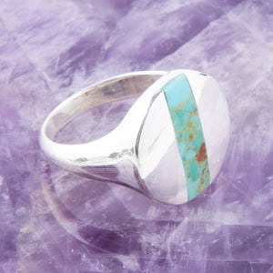 Signet Turquoise and Sterling Silver Circle Ring detail view by Barse Jewelry