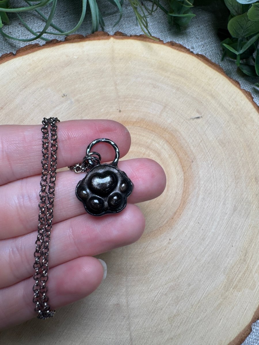 Silver Sheen Obsidian Paw Necklace detail view by Copper Ashes