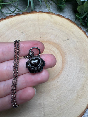 Silver Sheen Obsidian Paw Necklace detail view by Copper Ashes