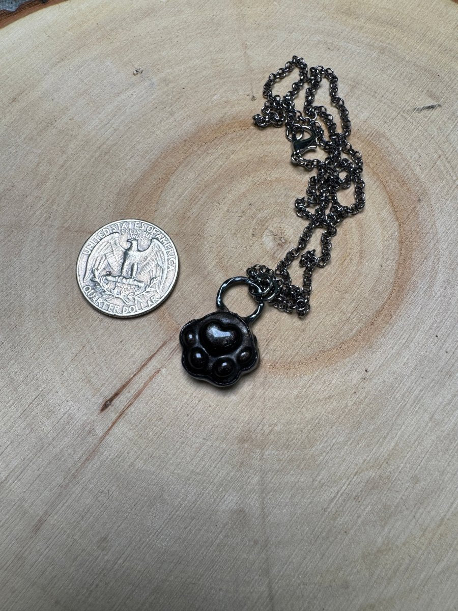 Silver Sheen Obsidian Paw Necklace detail view by Copper Ashes