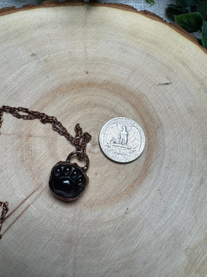 Silver Sheen Obsidian Paw Print Necklace detail view by Copper Ashes