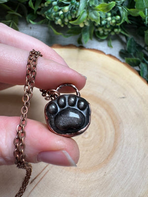 Silver Sheen Obsidian Paw Print Necklace by Copper Ashes