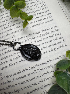 Silver Sheen Obsidian Yoni Necklace detail view by Copper Ashes