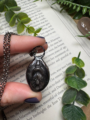 Silver Sheen Obsidian Yoni Necklace by Copper Ashes