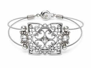 Silver Rhinestone Filigree Guitar String Bracelet by N Harmony Jewelry, handmade jewelry detail photo 2