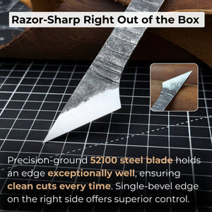 Single-Bevel Kiridashi Knife – Razor-Sharp Carbon Steel Blade with Leather Sheath