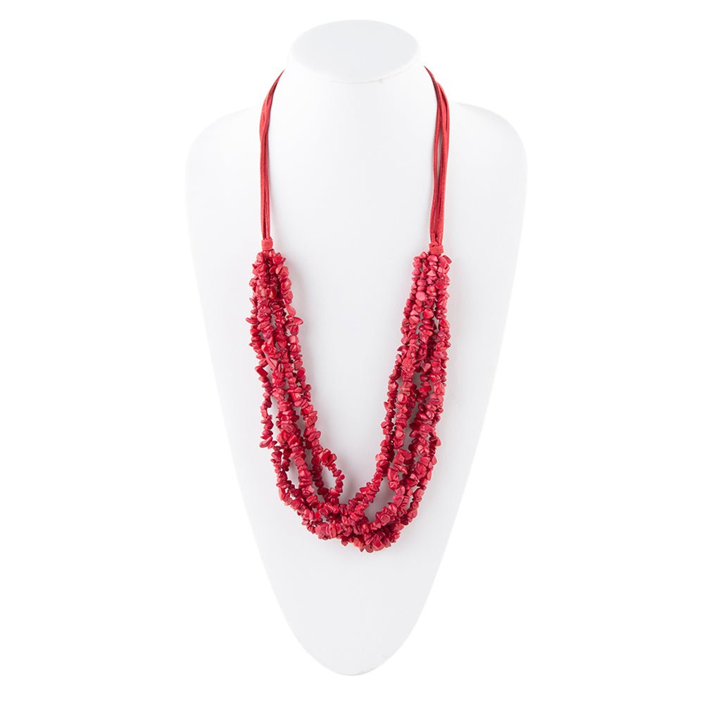 Six Strand Red Magnesite Necklace detail view by Barse Jewelry