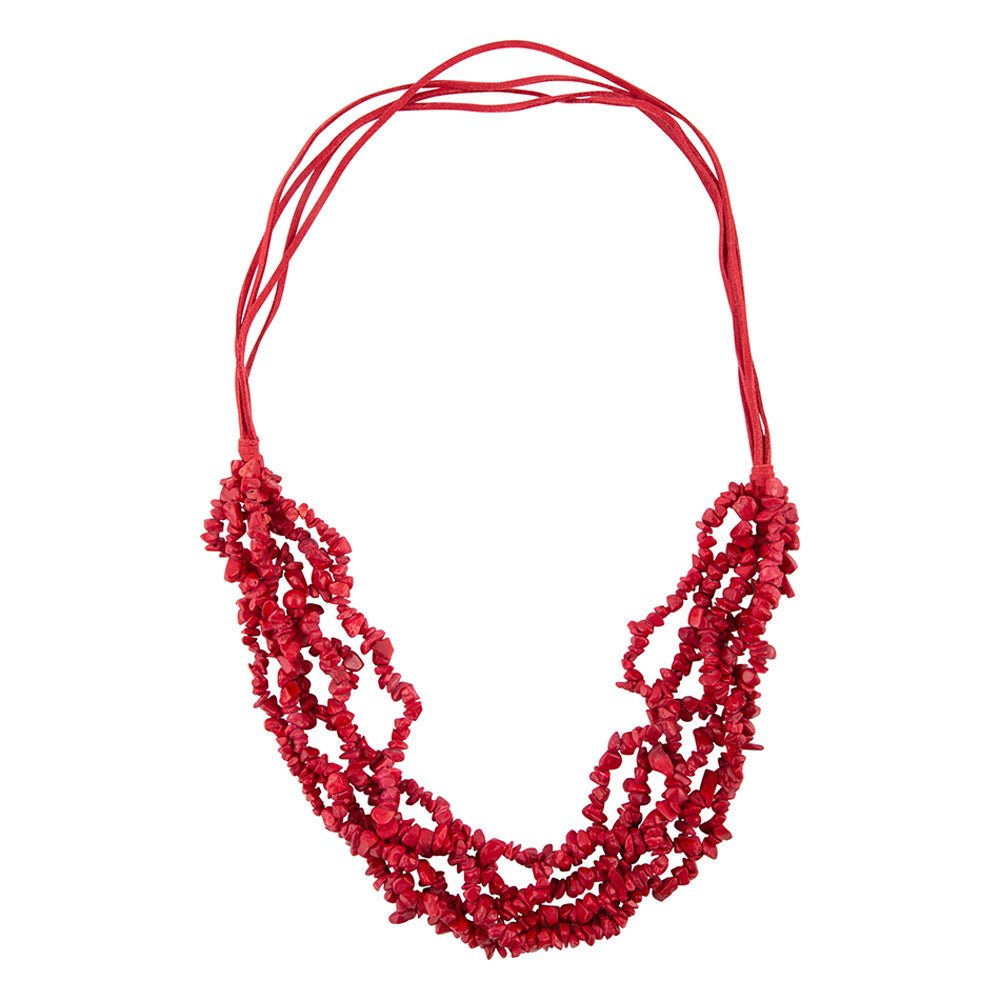Six Strand Red Magnesite Necklace detail view by Barse Jewelry