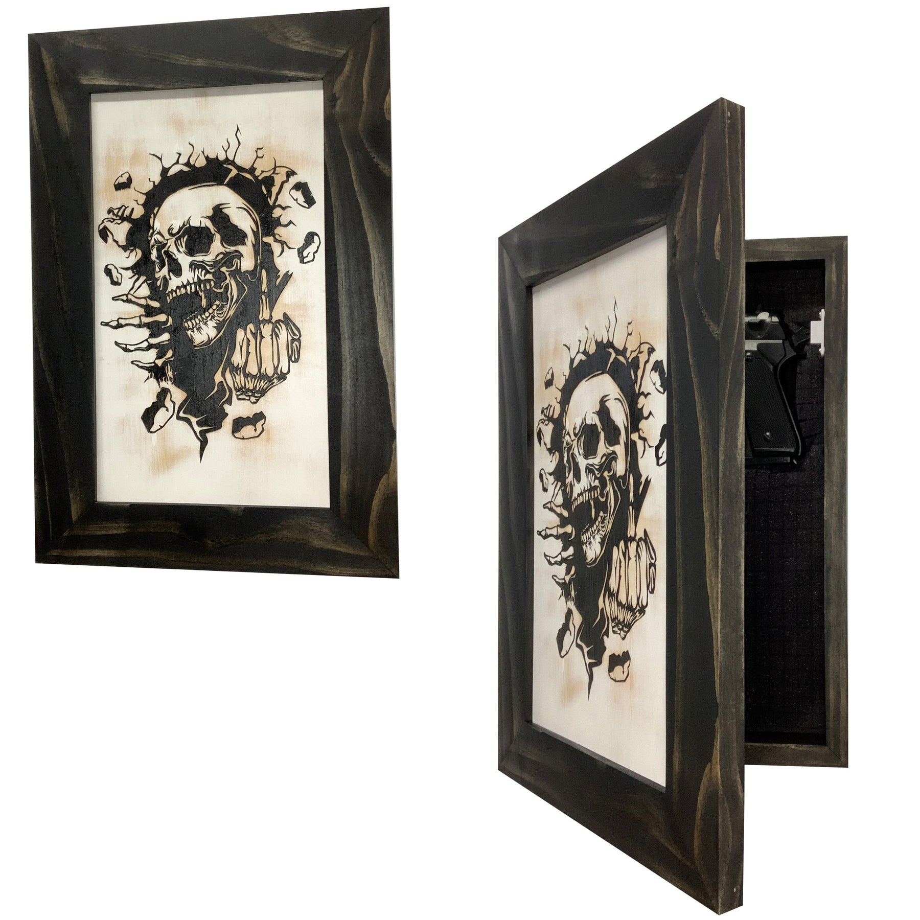 Gothic Skull Giving Middle Finger Decorative Gun Cabinet To Securely Store Your Gun In Any Room! by Bellewood Designs, Southern home decor main product photo