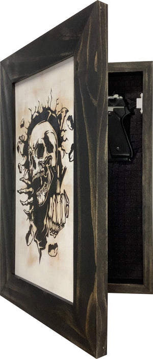 Gothic Skull Giving Middle Finger Decorative Gun Cabinet To Securely Store Your Gun In Any Room! by Bellewood Designs, Southern home decor detail photo 4