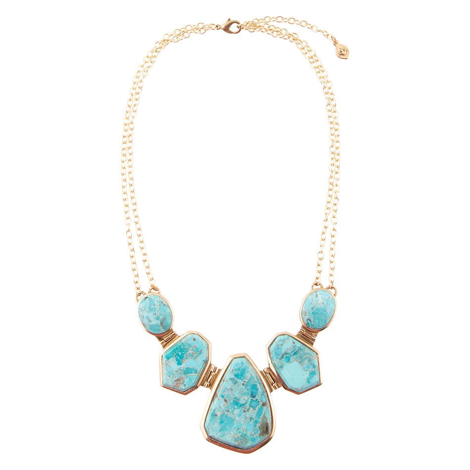 Slabs of Blue Turquoise Golden Statement Necklace detail view by Barse Jewelry