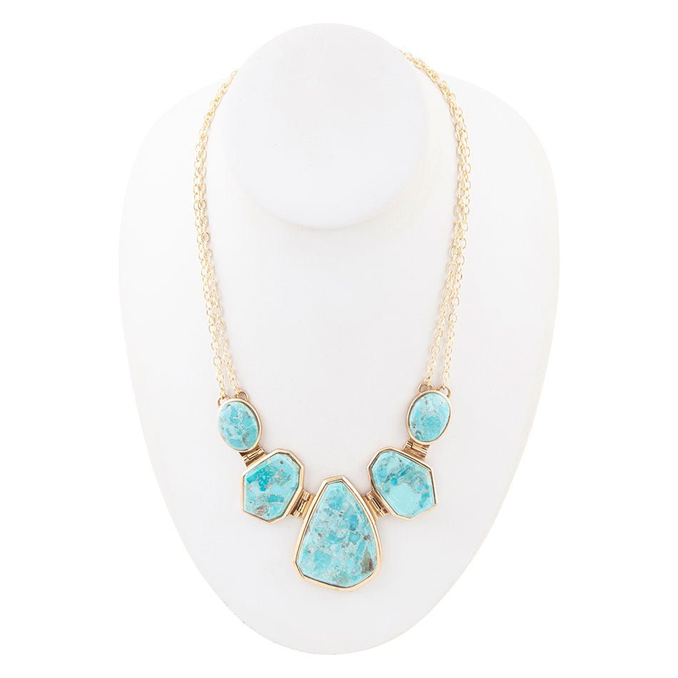 Slabs of Blue Turquoise Golden Statement Necklace detail view by Barse Jewelry
