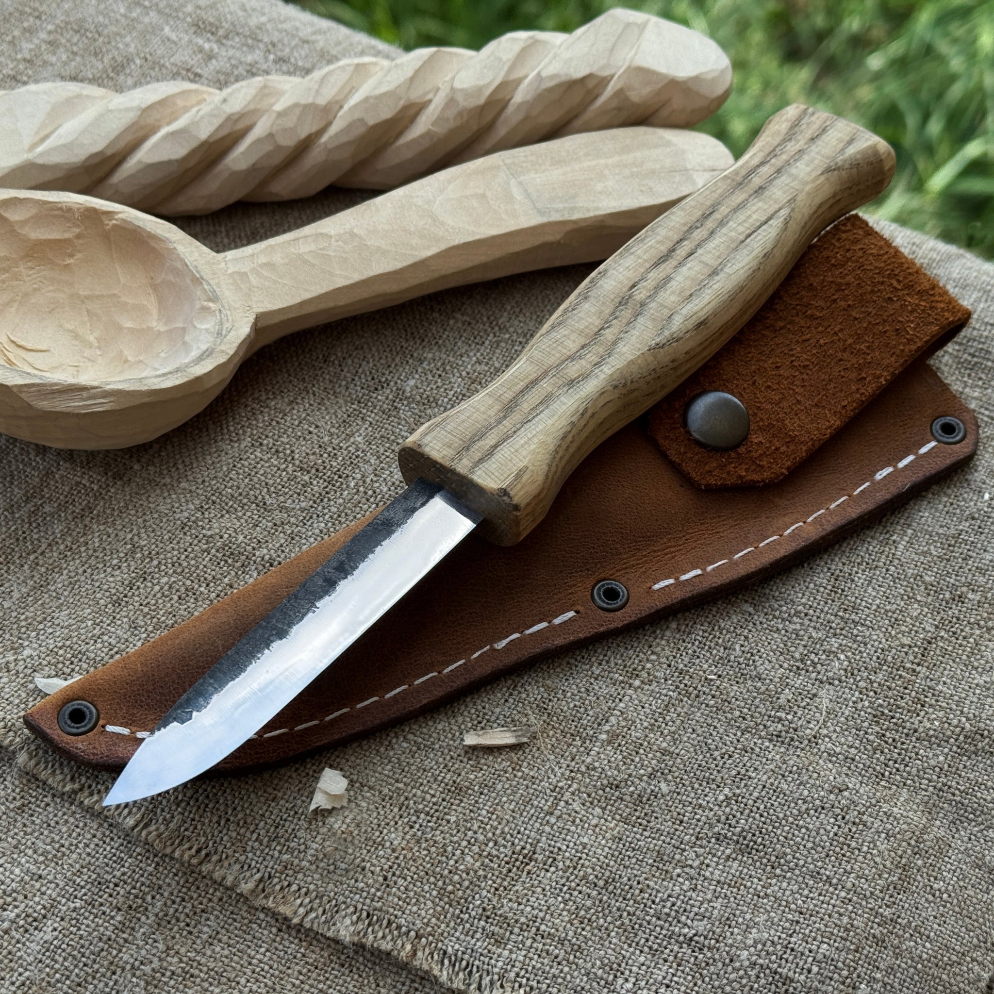 Sloyd Knife with Leather Sheath, 8 cm (3.15 inches) by Sharky Forged Steel Tools