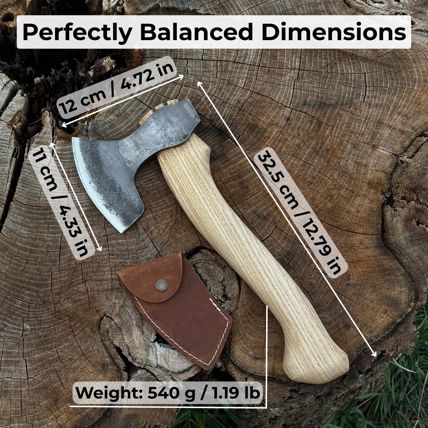 Small Carving Axe, 0.54 kg (1.19 lbs) detail view by Sharky Forged Steel Tools