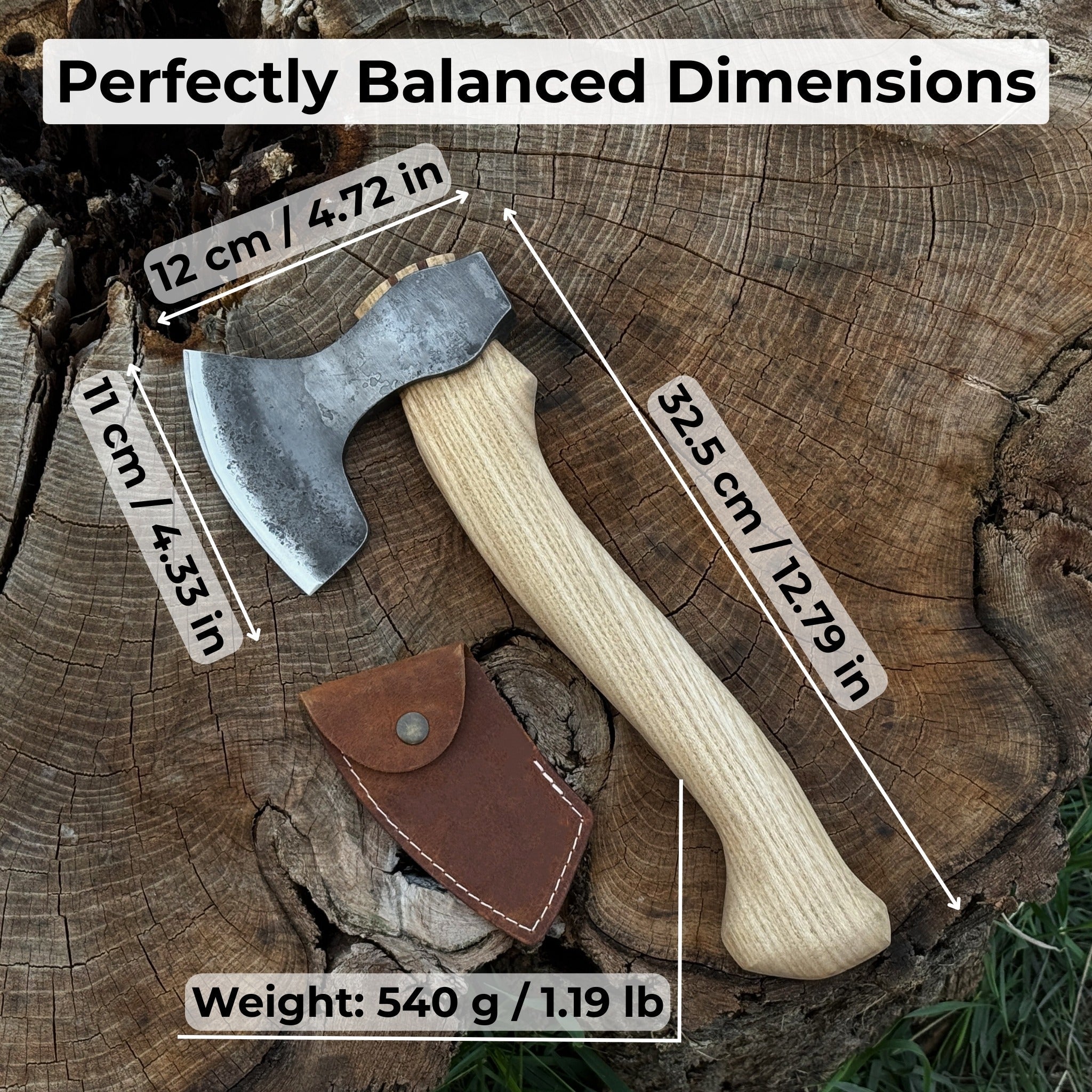 Small Carving Axe, 0.54 kg (1.19 lbs) detail view by Sharky Forged Steel Tools