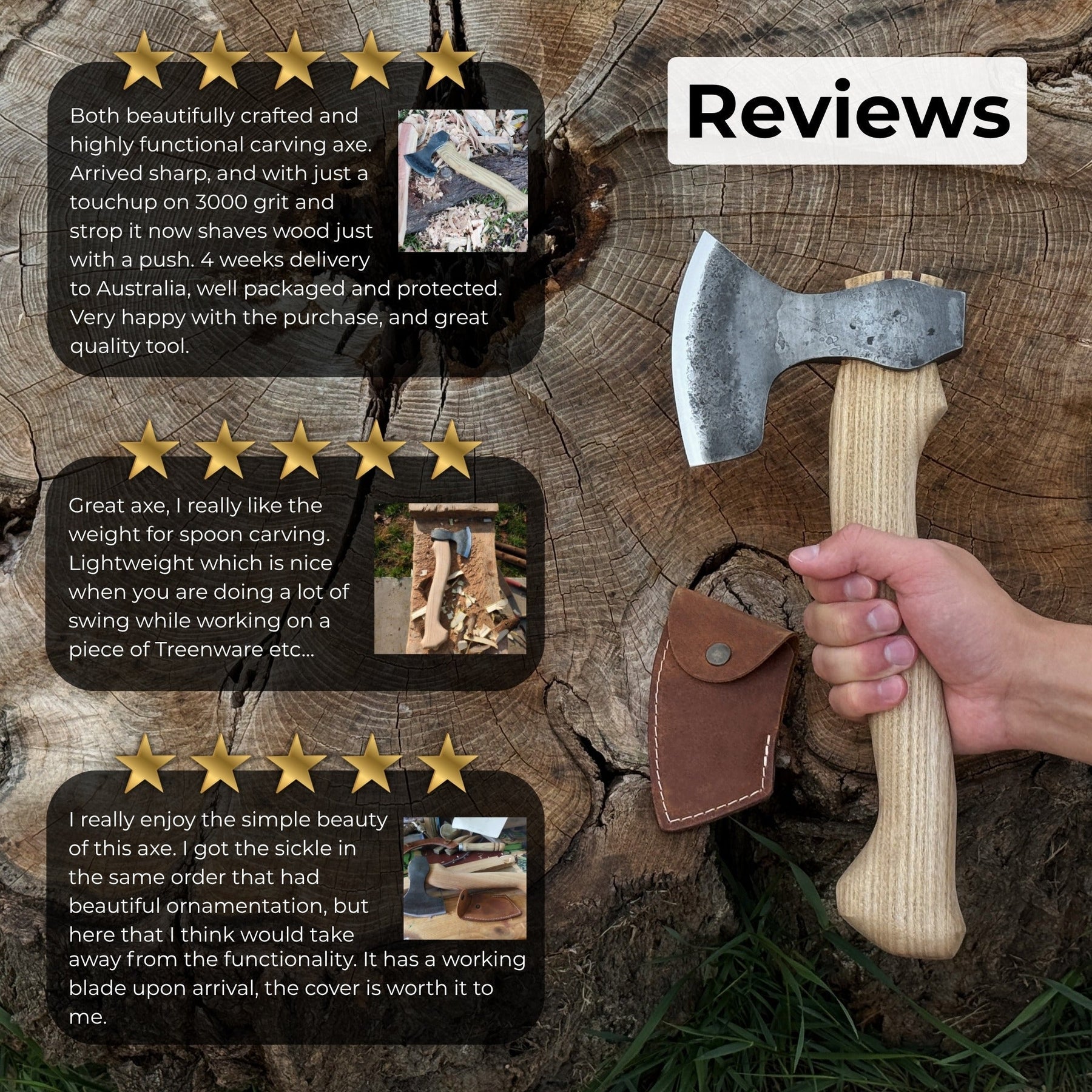 Small Carving Axe, 0.54 kg (1.19 lbs) detail view by Sharky Forged Steel Tools