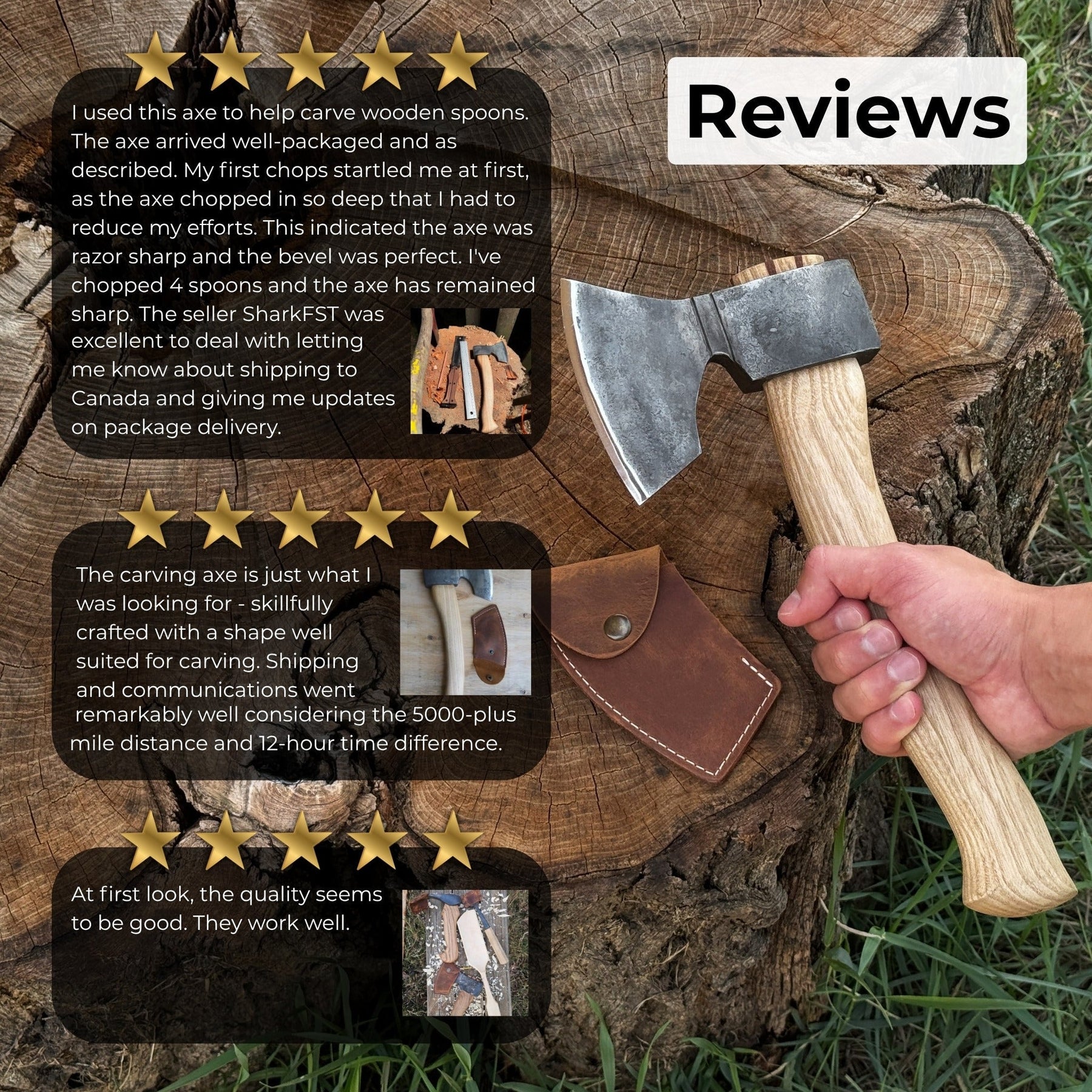 Small Carving Axe, 0.65 kg (1.43 lb) detail view by Sharky Forged Steel Tools