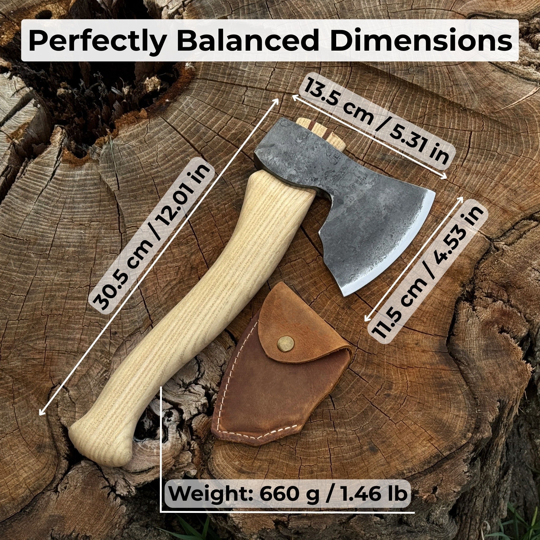 Small Carving Axe, 0.66 kg (1.46 lb) detail view by Sharky Forged Steel Tools