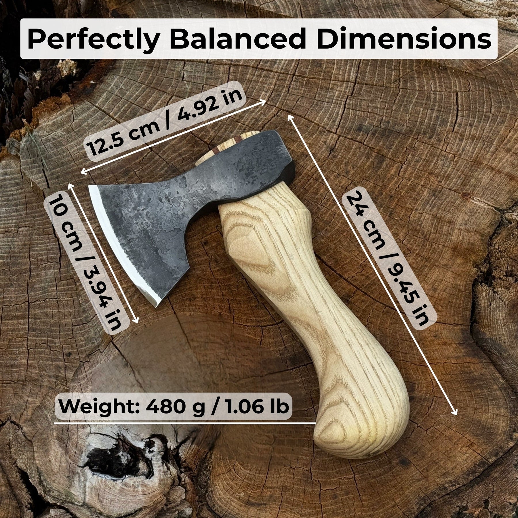 Small Carving Axe with Belt Loop, 0.47 kg (1 lb) detail view by Sharky Forged Steel Tools