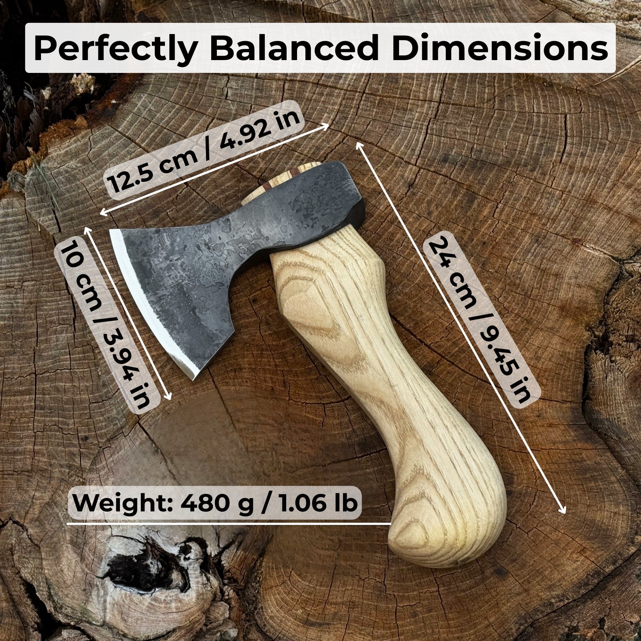 Small Carving Axe with Belt Loop, 0.47 kg (1 lb) detail view by Sharky Forged Steel Tools