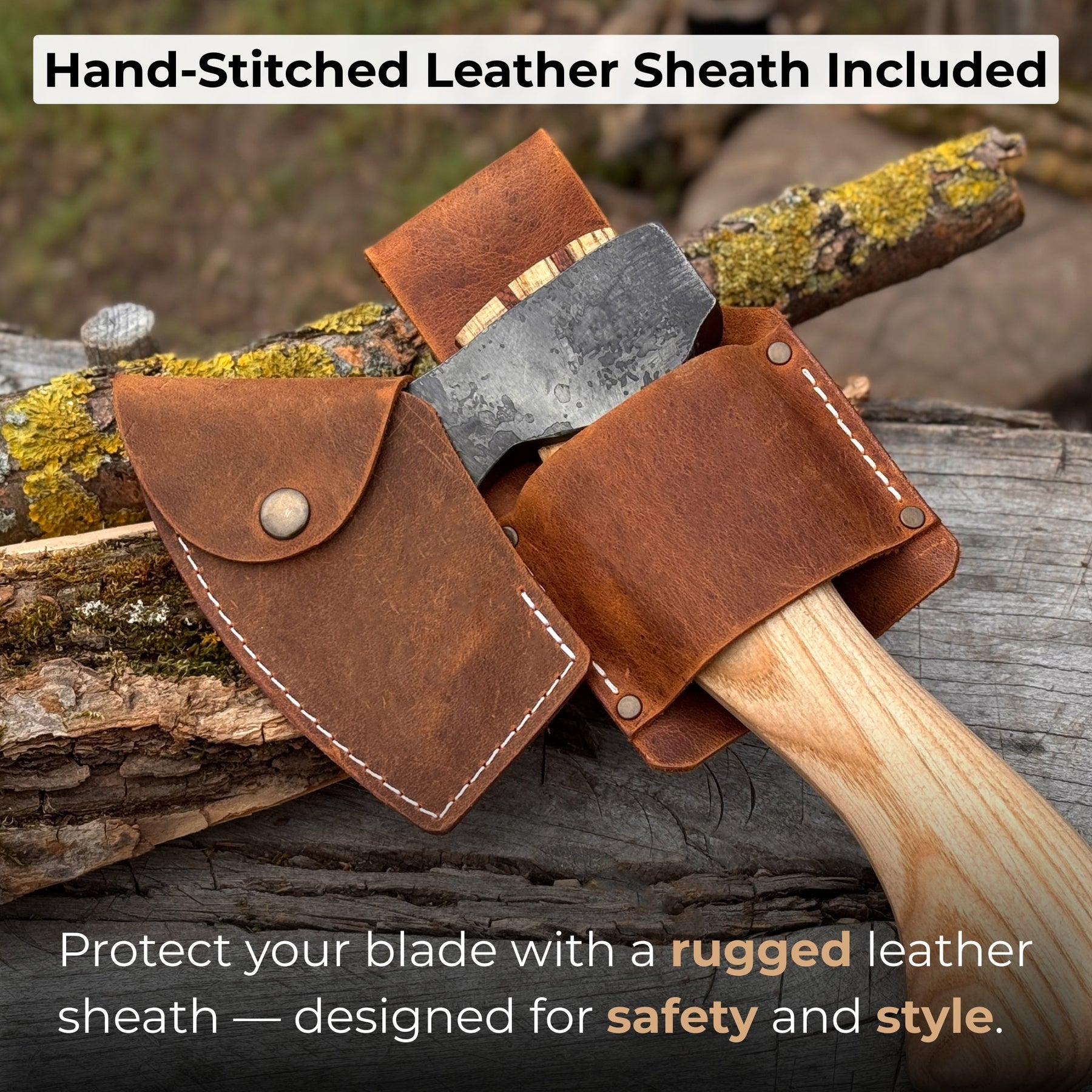 Small Carving Axe with Belt Loop, 0.47 kg (1 lb) detail view by Sharky Forged Steel Tools