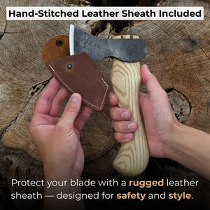 Small Carving Axe with Leather Sheath, 0.47 kg (1 lb) detail view by Sharky Forged Steel Tools