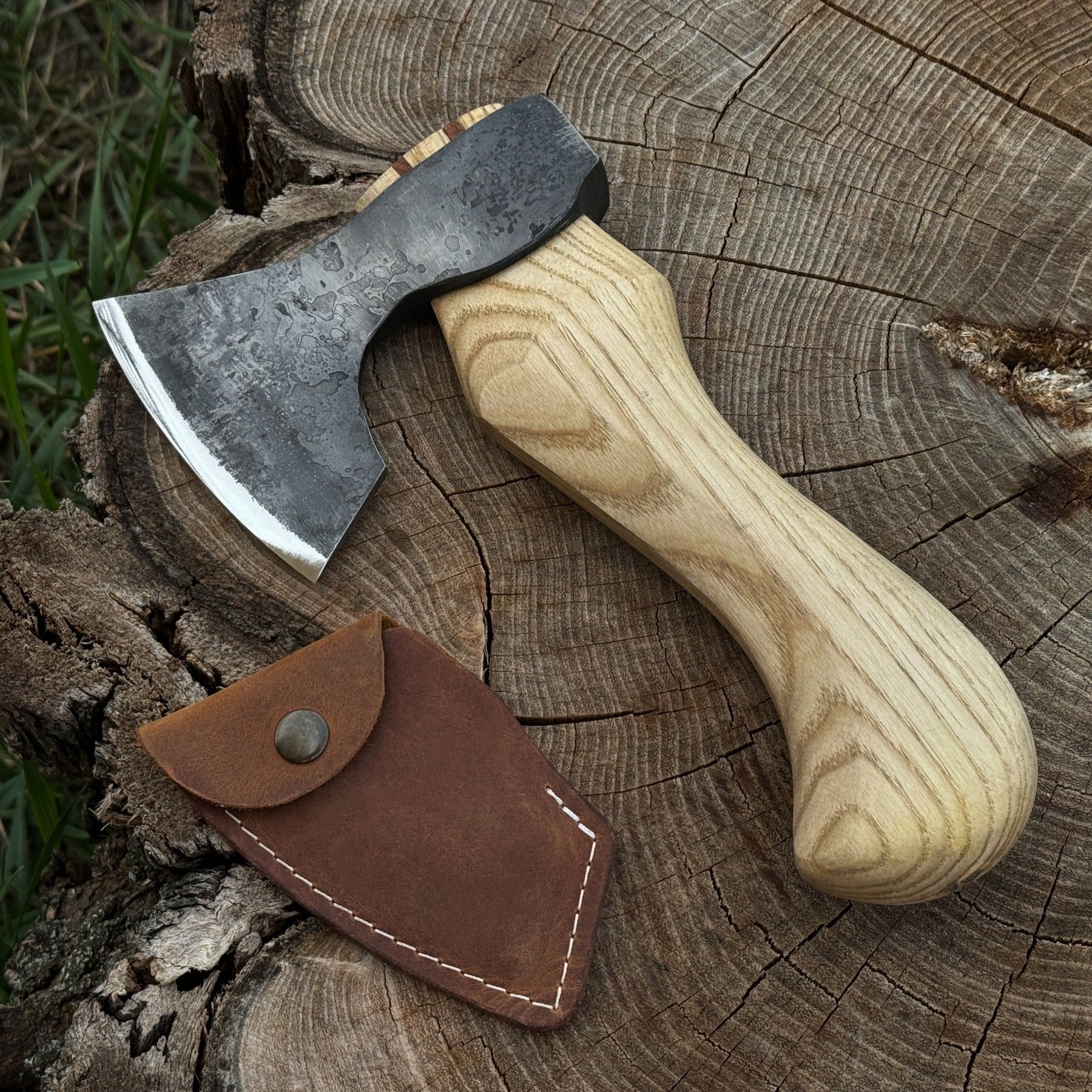 Small Carving Axe with Leather Sheath, 0.47 kg (1 lb) by Sharky Forged Steel Tools