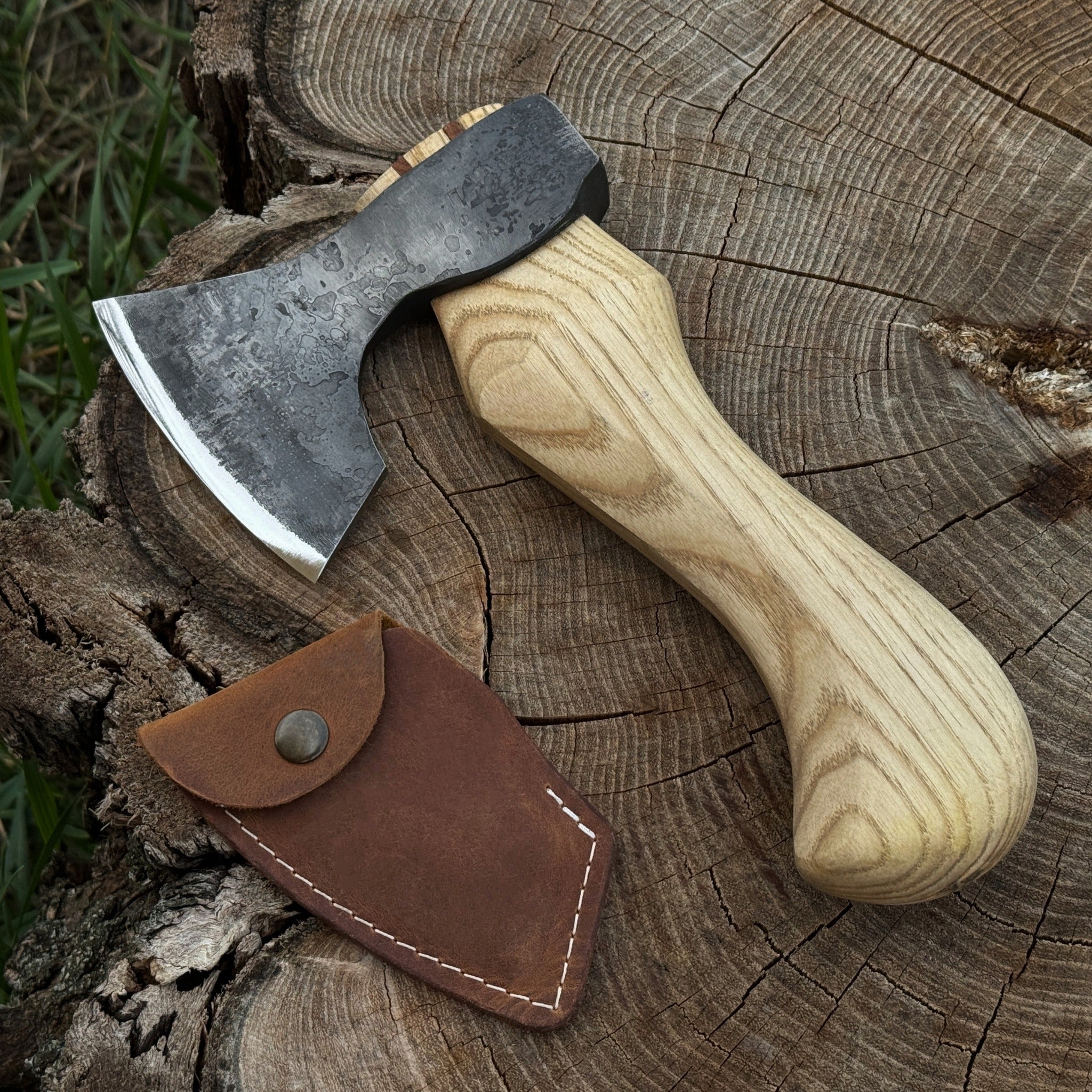 Small Carving Axe with Leather Sheath, 0.47 kg (1 lb) by Sharky Forged Steel Tools